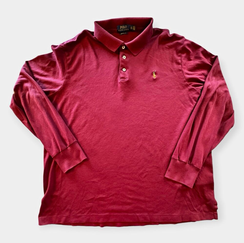Polo Ralph Lauren Mens XL Long Sleeve Polo Shirt Red Burgundy Classic Fit Pony